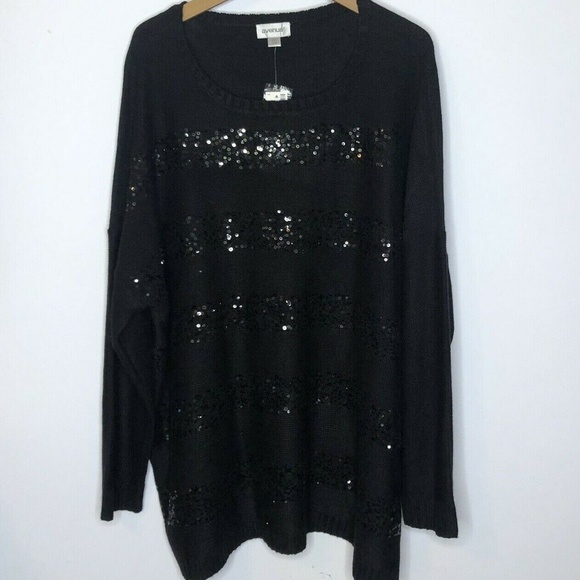 Avenue Plus Size 26/28 Knit Sweater Black Sequin - Picture 2 of 6